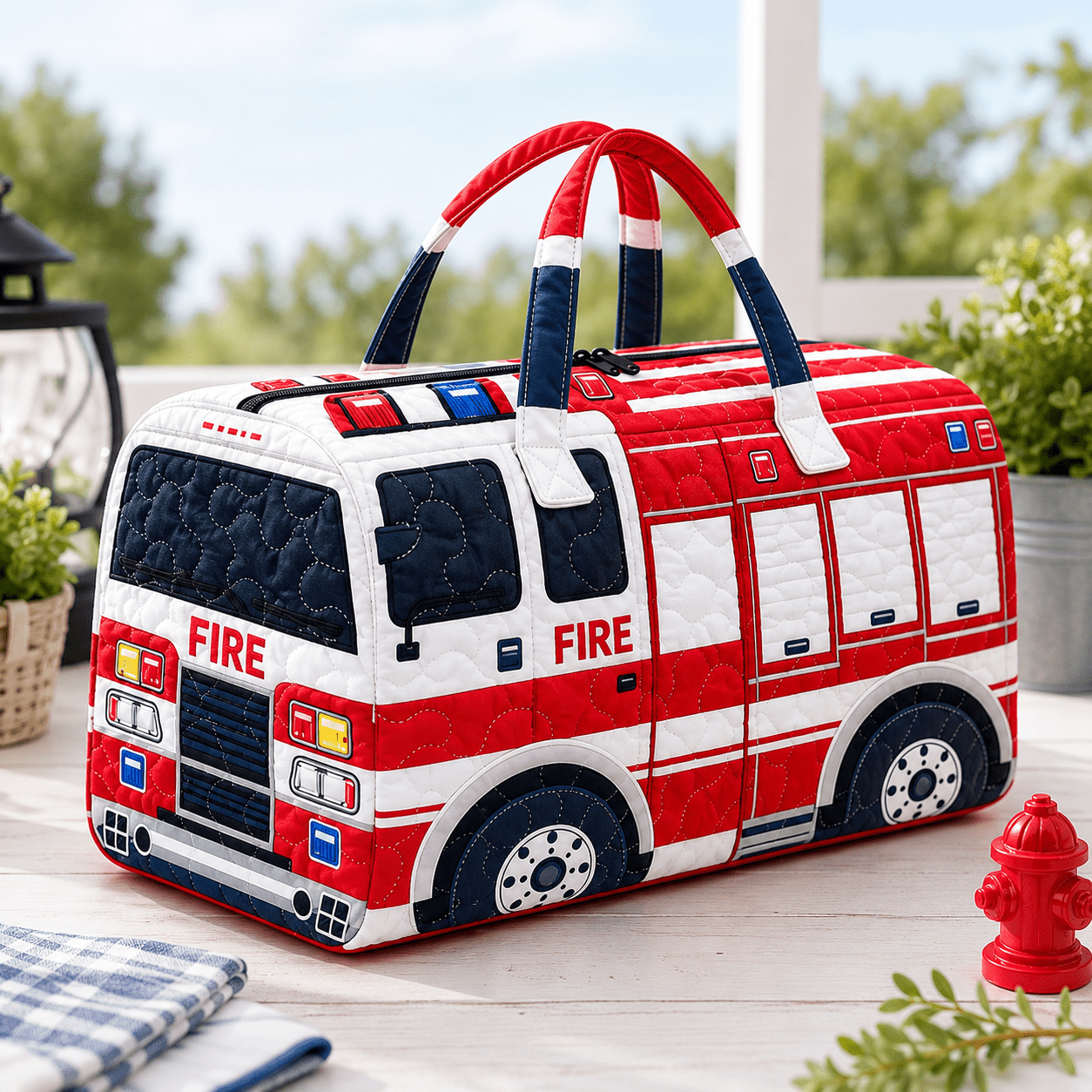 Truck Quilted Duffle Bag, Large Lightweight Weekender Overnight Shoulder Bag For Fire Prevention Month, Labor Day, School, Sports Training, Travel And Firefighter Appreciation Gifts