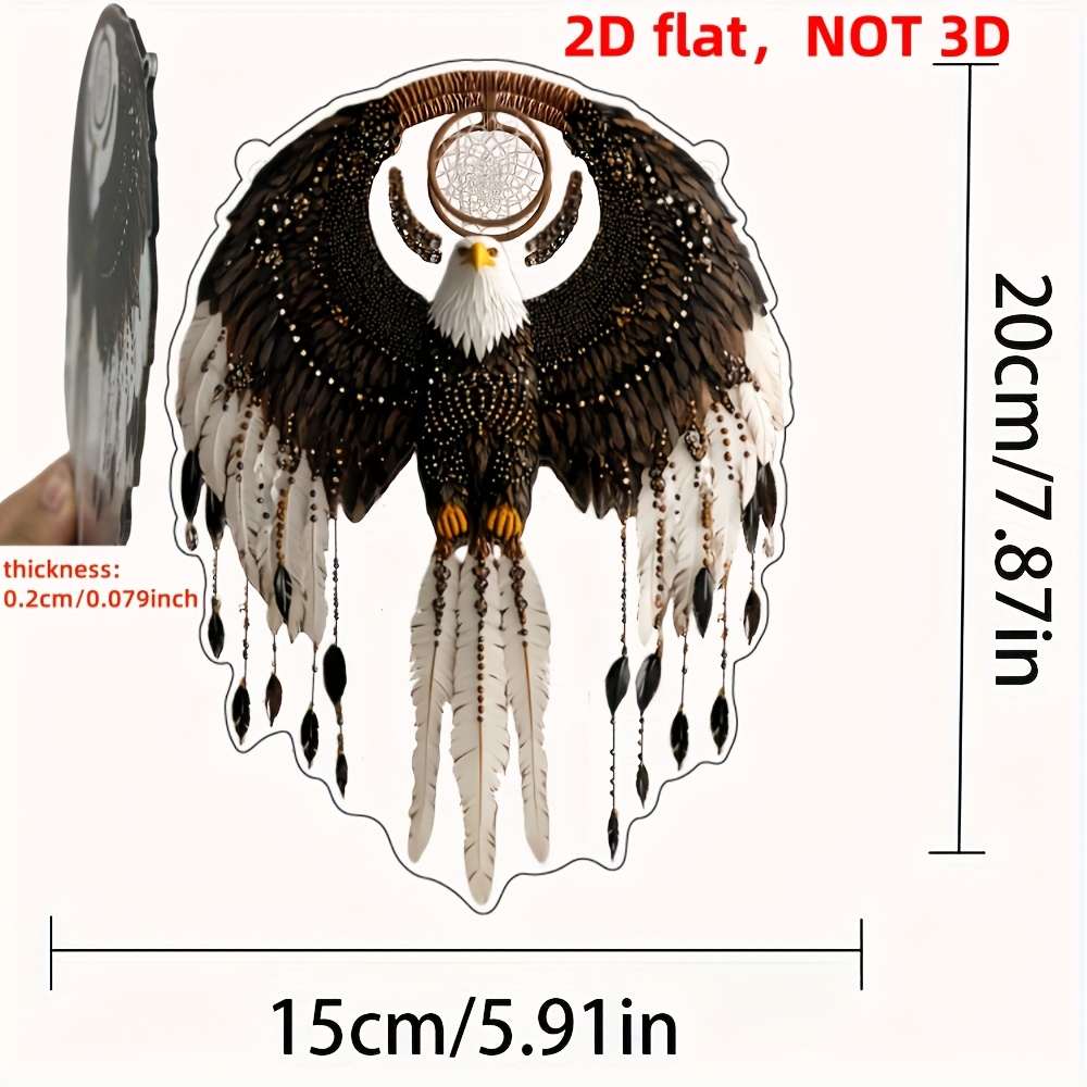 TEMU 2d Flat, Bohemian Eagle & Dreamcatcher Wall Decor - Acrylic Feather Bead Hanging Art With Brown//gray Eagle Patterns, Irregular Crystal Beads