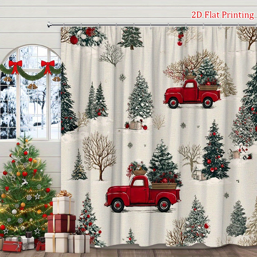 TEMU 2d Flat, 2d Flat, 1pc Of A Vintage Shower Curtain Featuring A Snowy Landscape, Perfect For Holiday Decor. Made Of Polyester Fabric, It Measures
