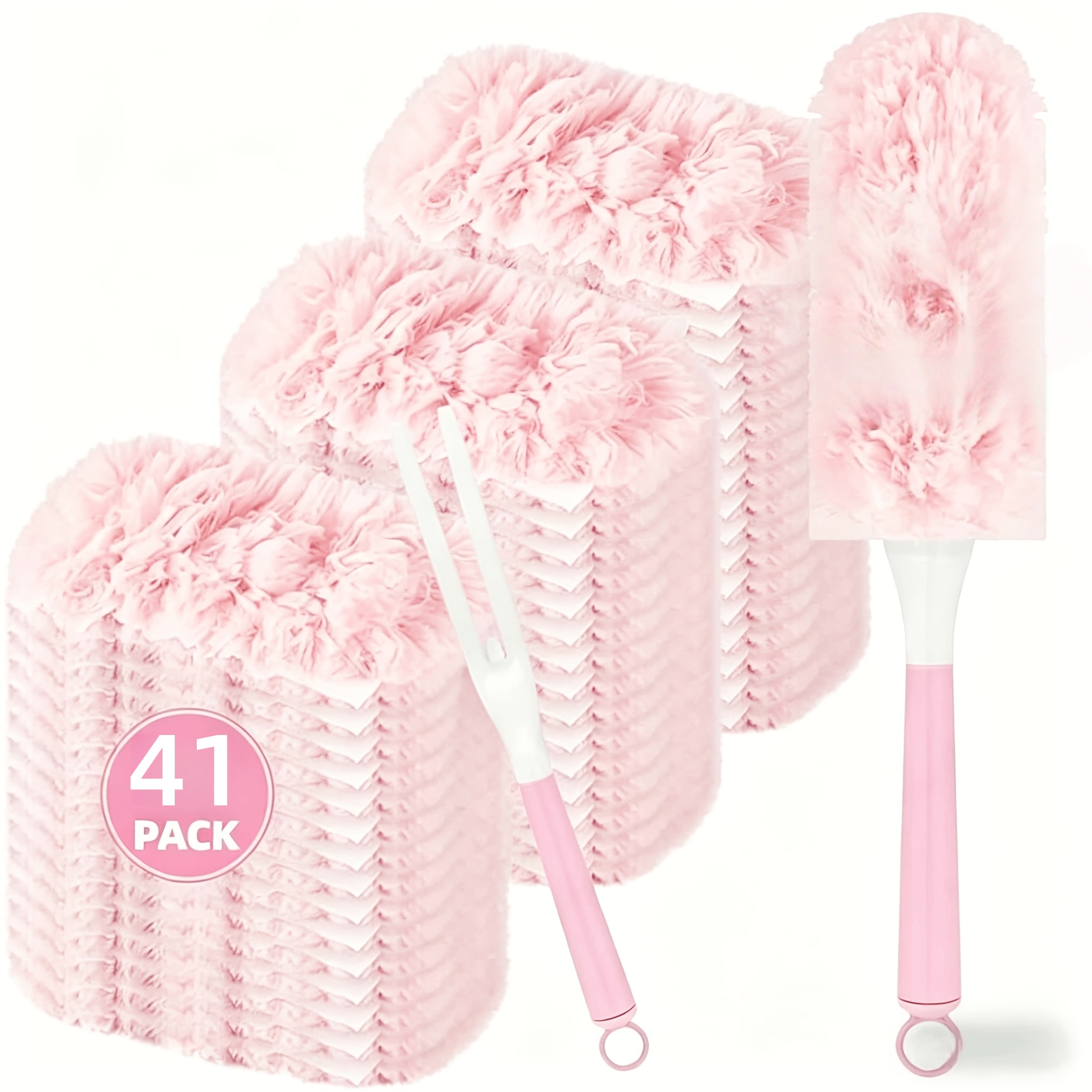 TEMU 40-pack Pink Duster Refills With 1 Handle, Multi-surface Duster Refills, Microfiber Disposable Dusters, Suitable For Home And Office Cleaning,