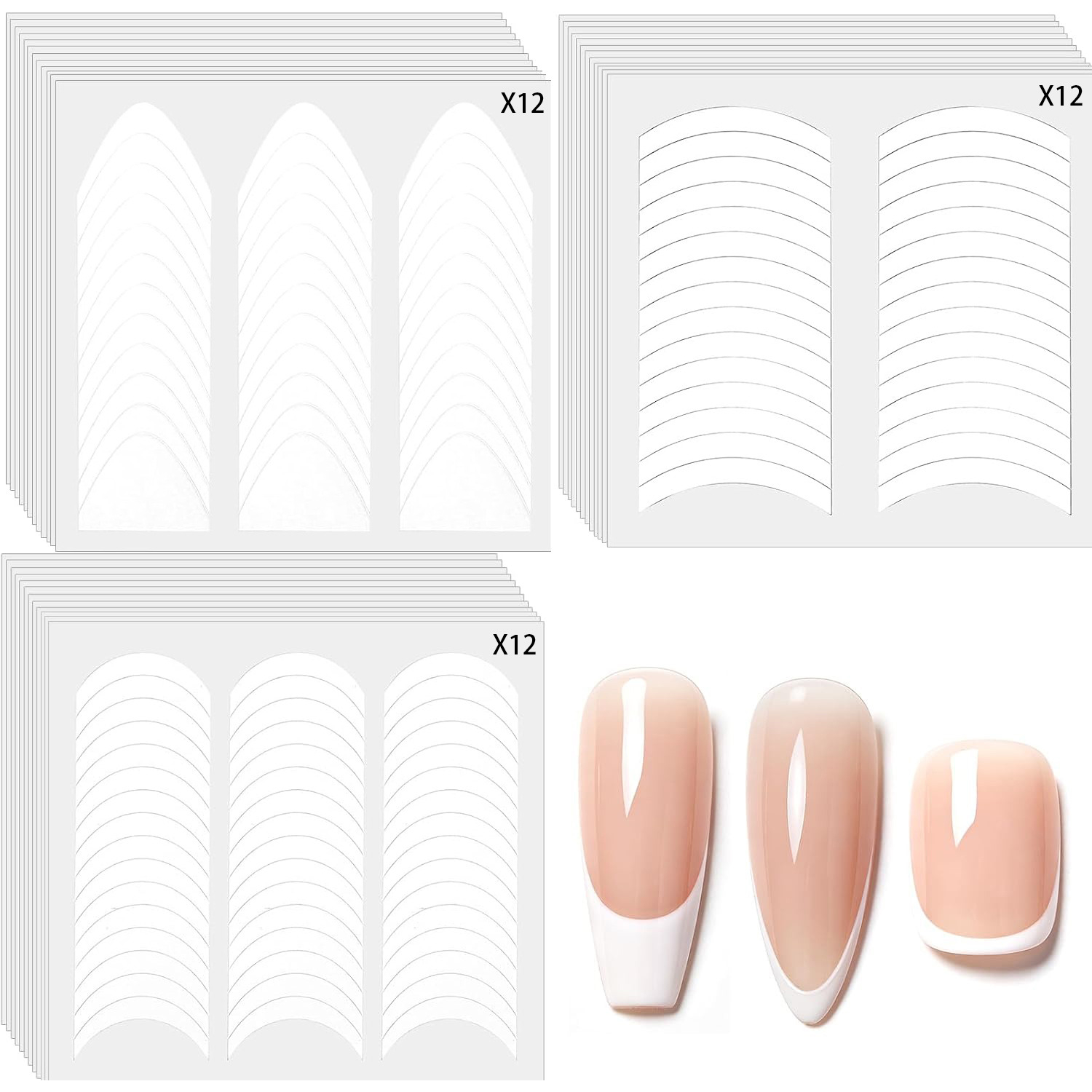TEMU 36 Sheets French Manicure Nail Art Stickers, 3 Designs Self-adhesive Nail Tips Guides For Diy Decoration Stencil Tools (3 Moon Shape Design, 36