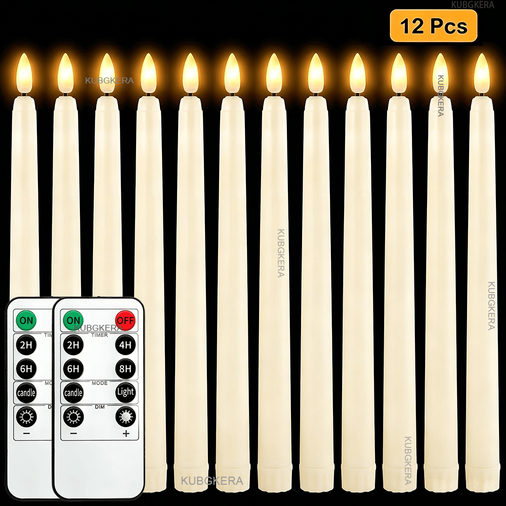 TEMU Paquete de 12 velas LED cónicas largas sin llama con control remoto, candelabros altos regulables con a pilas con llama 3D y temporizador, velas
