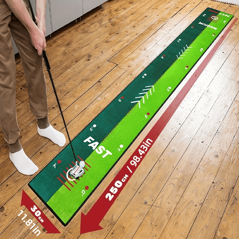 TEMU Tapis de Putting à Double Vitesse avec Surface Verte et Base Antidérapante - Utilisation Intérieur/Extérieur, Design Portable Facile à Enrouler,