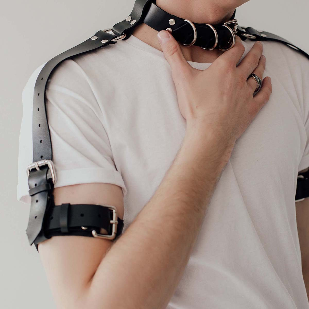 1pc funky style black faux leather harness unique rivet - Temu display picture 2