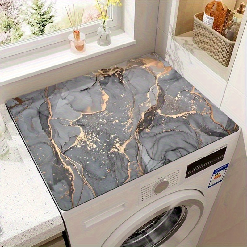 1pc Marble Pattern Washing Machine Cover Mat, Dish Drying Mat, Quick-dry Absorbent Protective Top Mat For Washing Machine And Dryer, Modern Practical Mat For Laundry Room And Kitchen Decoration