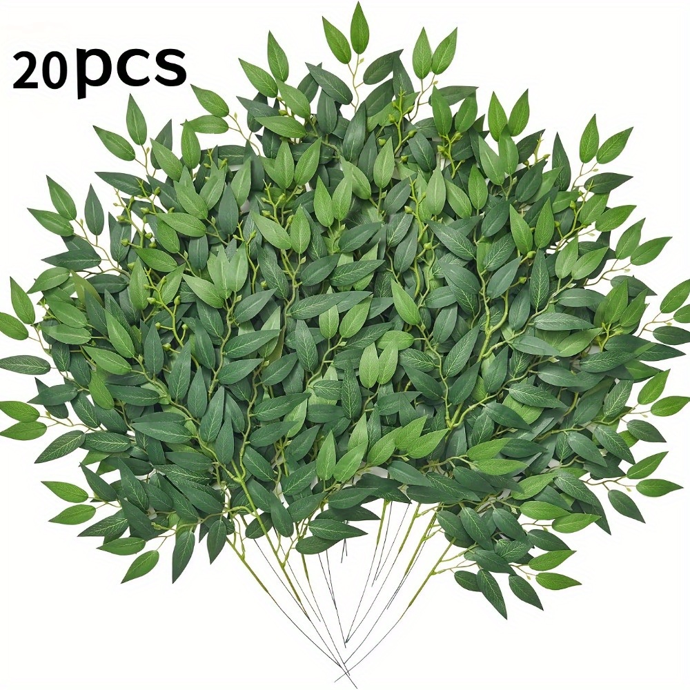 20pcs Artificial Italian Wisteria Green Plant Stems, 21.65inch Plastic Leaf Garland Vine Suitable For Wedding Arch Bouquet, Wedding Arched Table, Decorations - Recovery Health Occasion Decoration