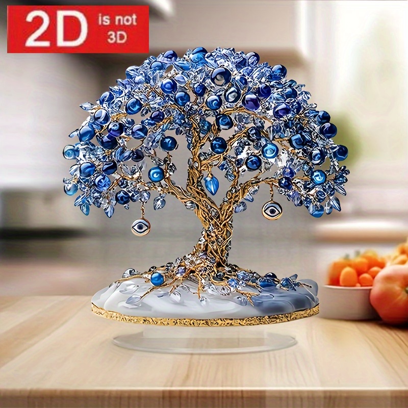 

1pc Elegant Turkish Evil Acrylic Desktop Decoration, 2d Flat Design With Blue And Transparent Beads, , No Electricity Required, Family, Parties, Window Displays, Holiday And New Year Gifts