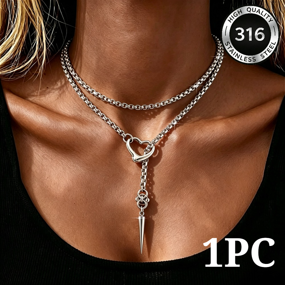 TEMU 1pc Collana a con ciondolo a a forma di cuore in stile western hip-hop, collana lunga a forma di Y con perle e catena quadrata