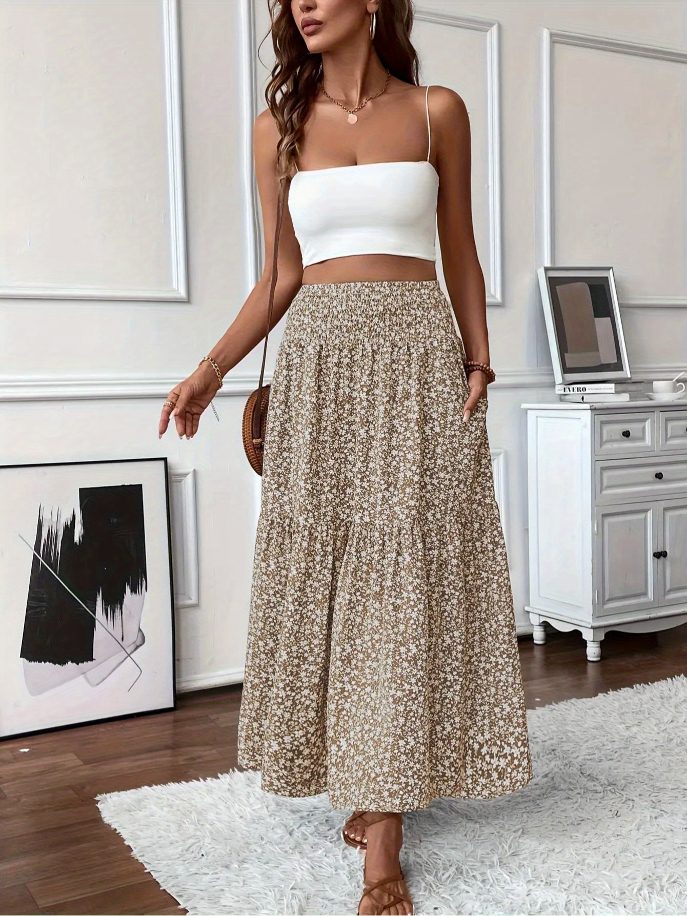 long skirts women high elastic waist skirt casual summer - Temu