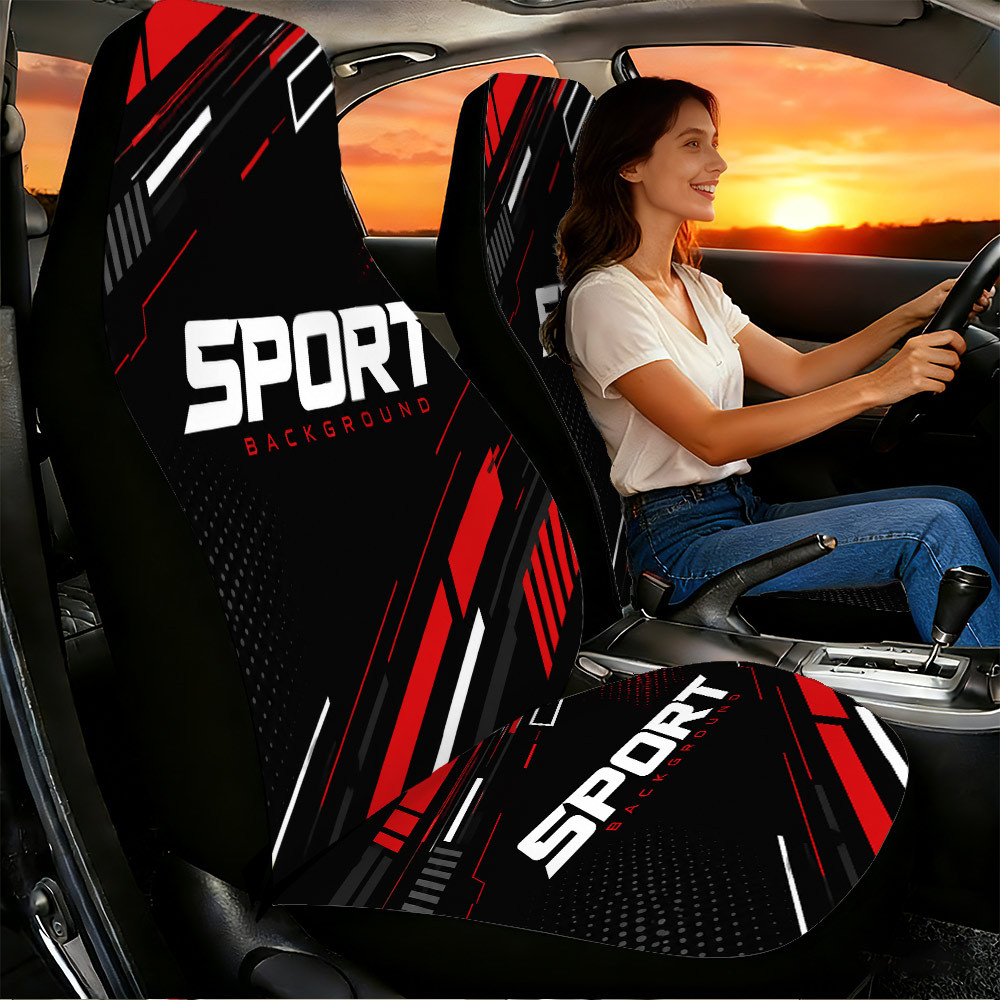 Image of 2pcs Style Car Seat Covers, Suitable For Front Seats, High , Polyester Material, Suitable For Cars, Suvs And Trucks, Women' Additions, Christmas Eve, Halloween