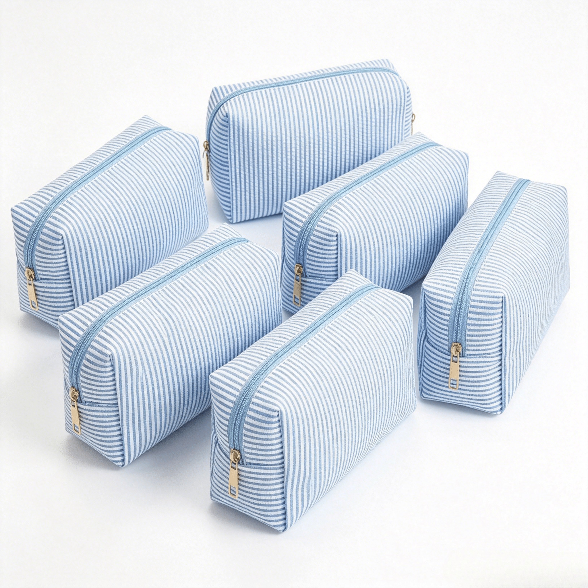 TEMU Neceser Plisado 6 Unidades Estilo Universitario Grande Diseño Azul a Rayas Ideal para Damas de Honor, Madres y Novias Almacenamiento Diario y de