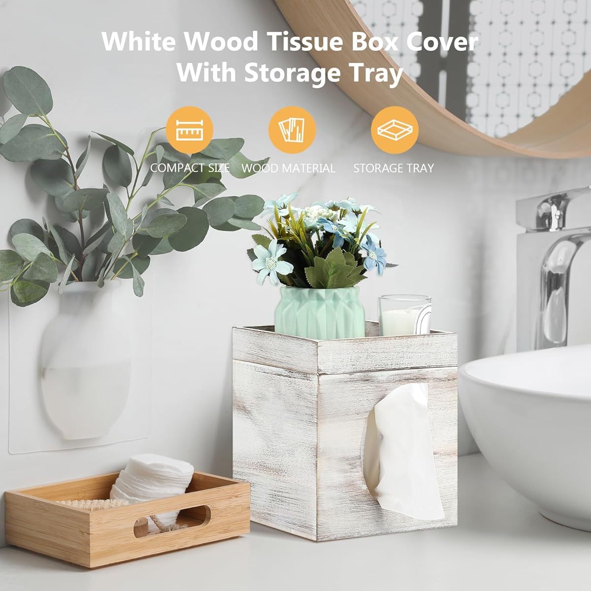 tissue box cover with storage tray decorative bathroom living room office organizer durable plastic construction fits standard tissues   decor easy   fits spaces ideal housewarming gift bedroom accessory elegant design sturdy   accessory   Product details 5