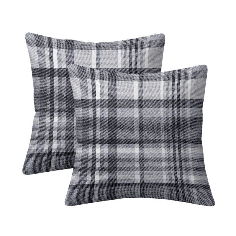 TEMU 2d Flat - 2pcs 40x40cm Velvet 2d Flat Printing Cushion Cover Set Of 2 Black White Plaid Farmhouse Throw Pillow Covers Home Decor Pillowcase