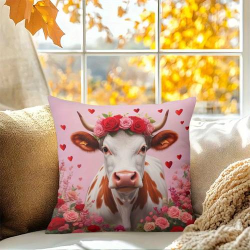 de almohada 2d - 1 , corta, de felpa - diseño moderno con y , de vaca con corona, diseño de cara 45.72x45.72cm, decoración estilo , lavable a máquina, cierre de cremallera, de cojín retro, adecuada para , dormitorio, artículos para fiestas