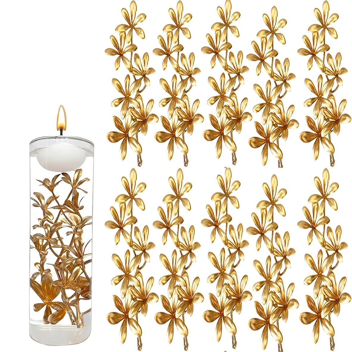 TEMU 10pcs Set Of Golden Artificial Candle Flowers, Designed For Floating Candles, Decorated With Vases, Perfect For Centerpieces, Artificial Flower