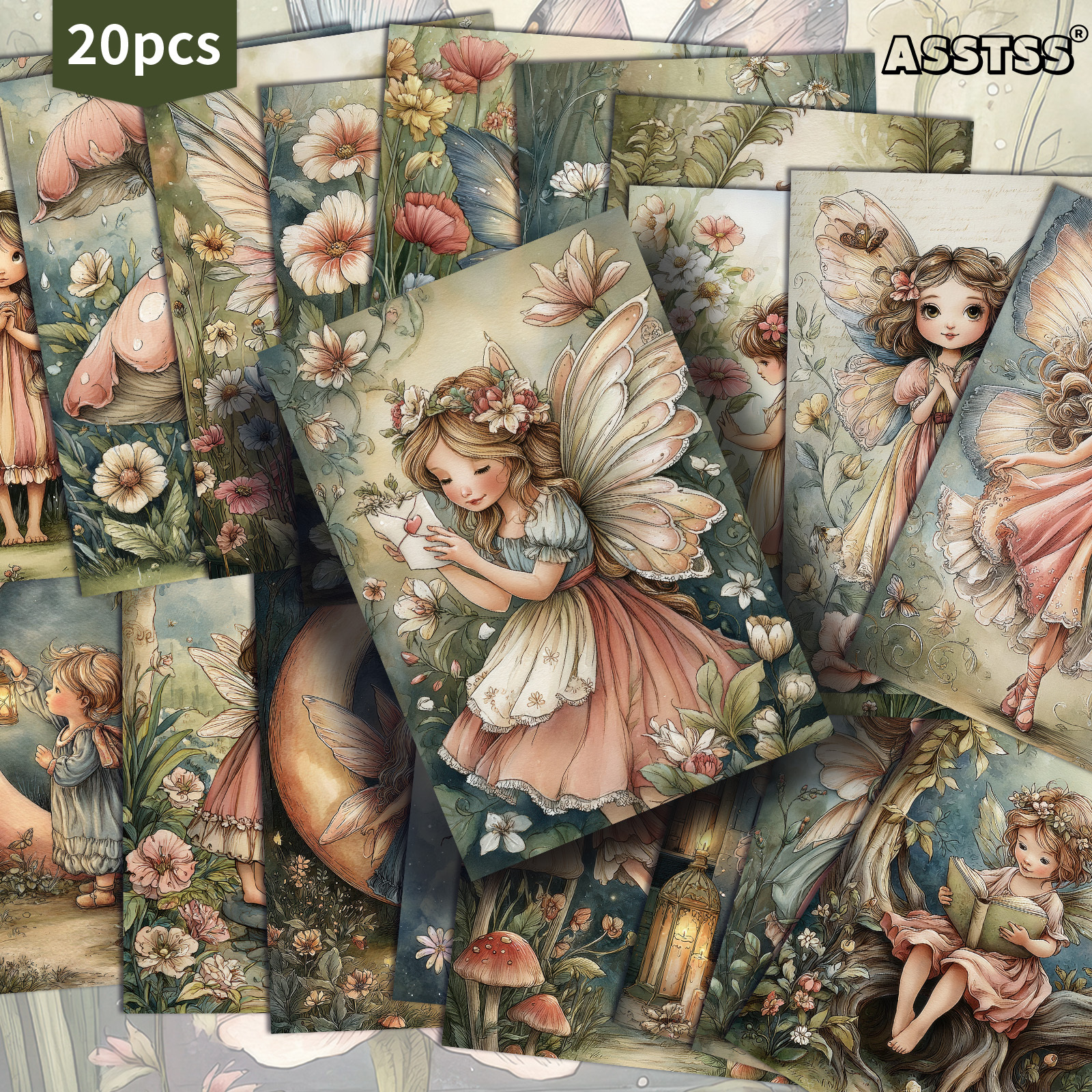 TEMU 20-pack Asstss Vintage Whimsical Fairy Postcards - 4x6 Inches Retro Junk Journal Supplies, Classic Pinup Illustrations Collectible Decorative