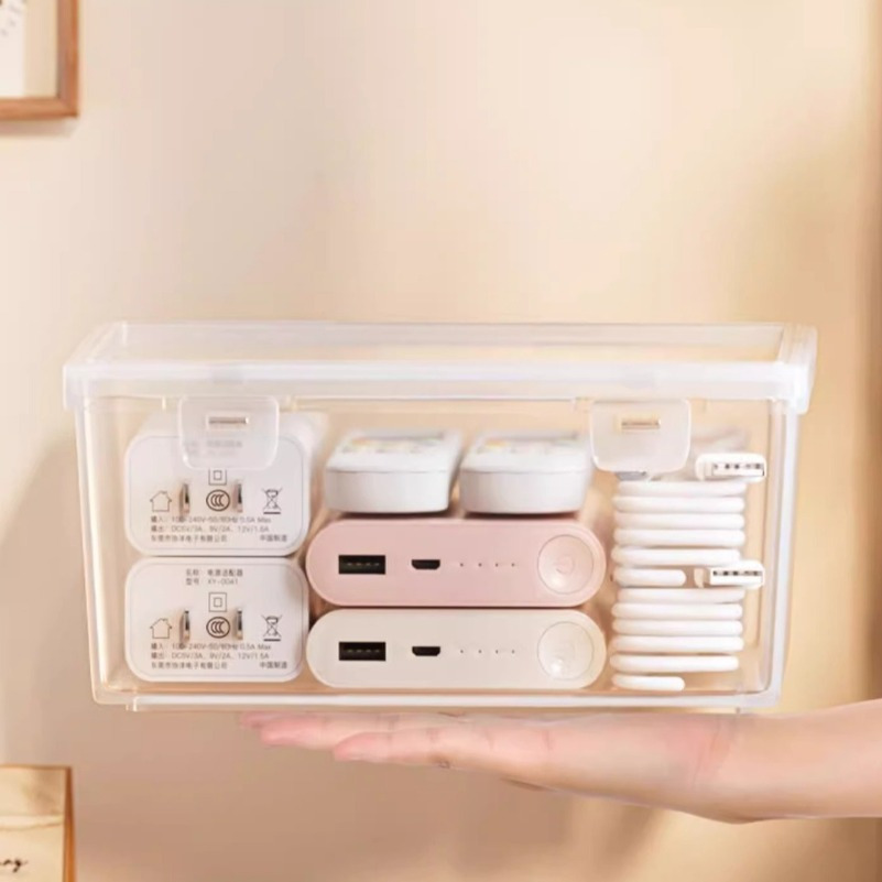 4pcs Transparent Stackable Organizer Boxes with Secure Flip-Top Lids