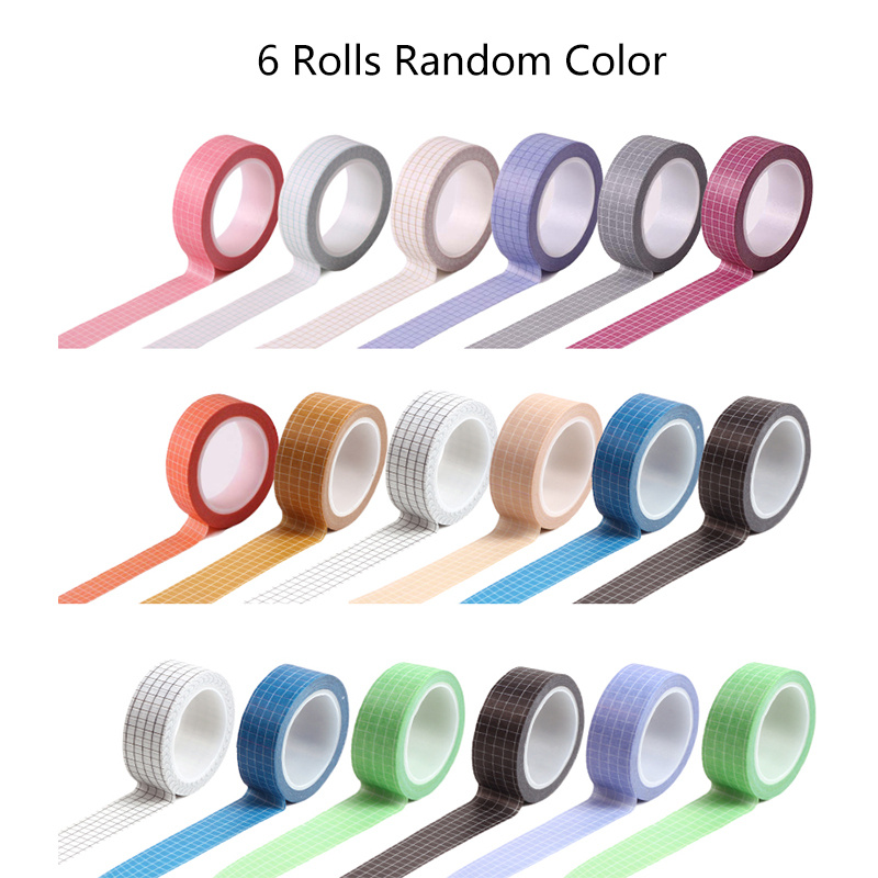 TEMU 6-roll Pack, Each Roll 1.5cm Wide And 10m Long, Assorted Random Colors, Solid Color Plaid Washi Tape, Aesthetic Decorative Tape, Plaid Tape,