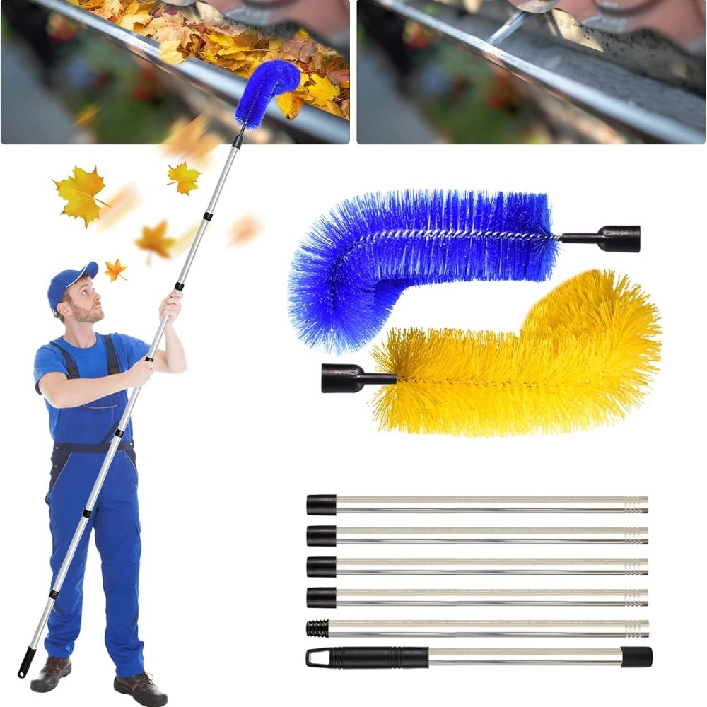 Gutter Cleaning Tool – 10-Foot Adjustable Pole, Plastic Spoon & Scoop, Leaf Remover For 2-Story Homes, Roof Gutters, Ditches, And Gardens
