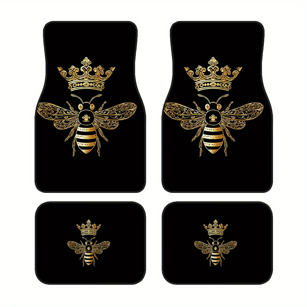 TEMU 4pcs Crown Car Floor Mats - Made Of Polyester - Suitable For Sedans And Suvs - Enhances Interior Aesthetics And Provides Protection