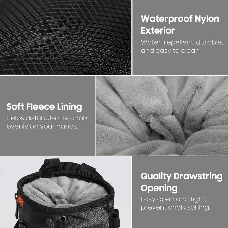 Adjustable Belt Rock Climbing Chalk Bag &     Bucket with Carabiner Drawstring Closure - Portable Chalk Reservoir Suitable for Weight Lifting, Gymnastics, Outdoor Climbing Gear for &