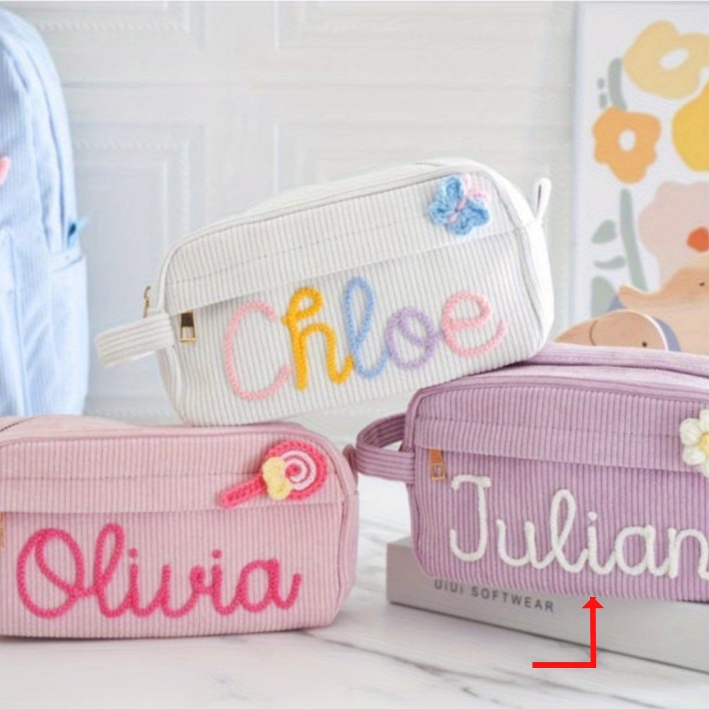 TEMU Étui à crayons personnalisé, cadeau de rentrée scolaire, sac à crayons en velours côtelé, sac à crayons de campus, cadeau d'anniversaire, étui à