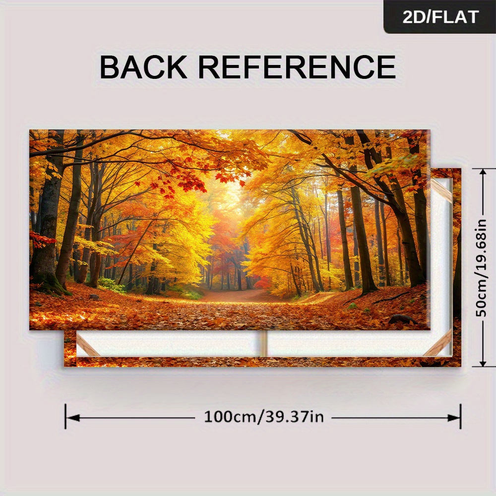 TEMU 2d Flat, 2d Flat, Framed Modern Abstract Artwork Depicting An Autumn Forest Pathway With , Measuring 19.68 By 39.37 Inches (50 By 100 Cm). This