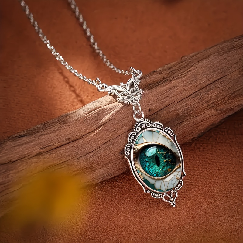 TEMU 1 Fashionable Colorful Mysterious Eye Pattern Oval Pendant Necklace, Accessories For Birthday Gifts And Party Celebrations, Halloween Gifts