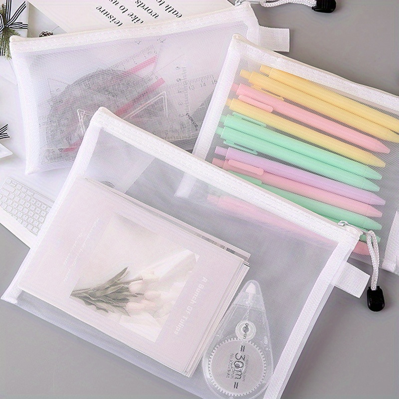 9pcs a6 a5 a4 large capacity office mesh document bag filing envelopes with breathable nylon transparent pen bag folder puzzle storage zippered briefcase for organization and travel