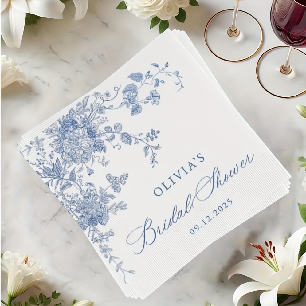 TEMU /100/200 Custom Wedding Napkins- With Name And Date, High-quality Paper Suitable For Bridal Showers, Rehearsal Dinners, Wedding Decorations,