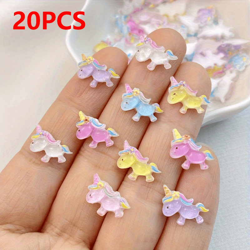 TEMU 20/40pcs Resin Multicolor Mini Kawaii Cartoon Unicorn Horse Rhinestones For Wedding Scrapbooking, Nail Art And Crafts (random Colors)