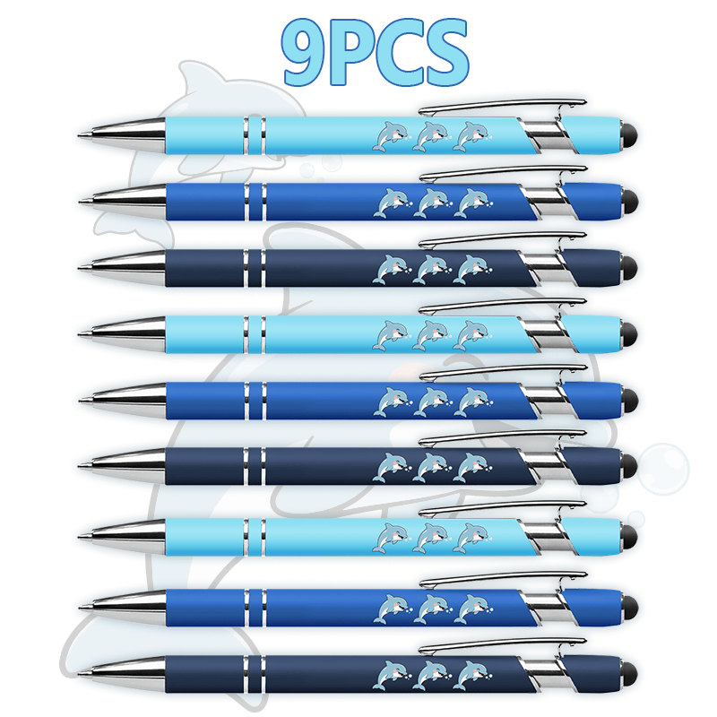 Image of This Set Of 9 Ballpoint Pens Features Design And In Soothing Blue Shades, Making It An Creative Present For Students And Professionals . Versatile Pens Work On Touchscreen Devices