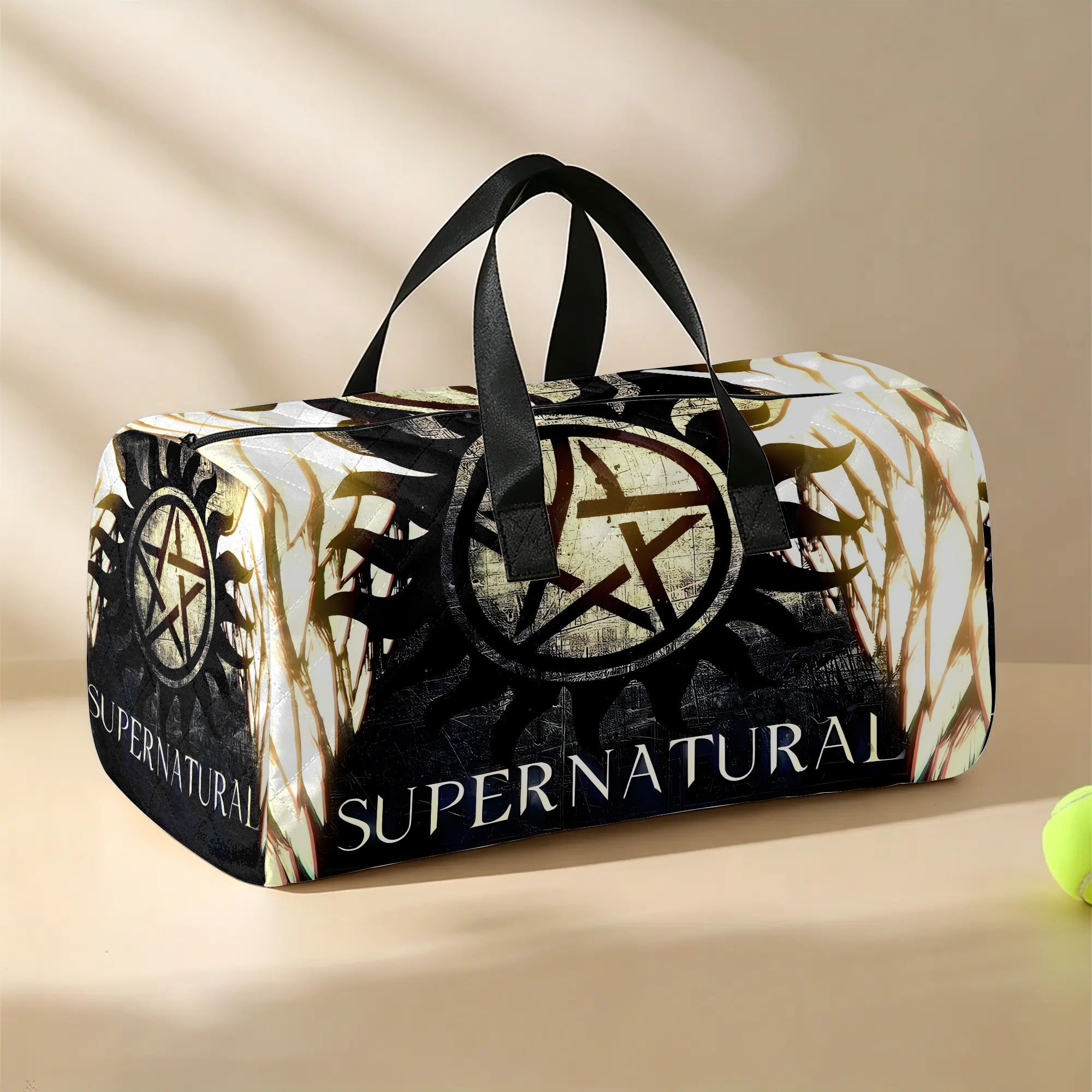 TEMU 2d Flat Printing Supernatural Stylish Multi-scene Travel Duffle Bag, Foldable Storage Handbag For Outdoor Camping And Holiday