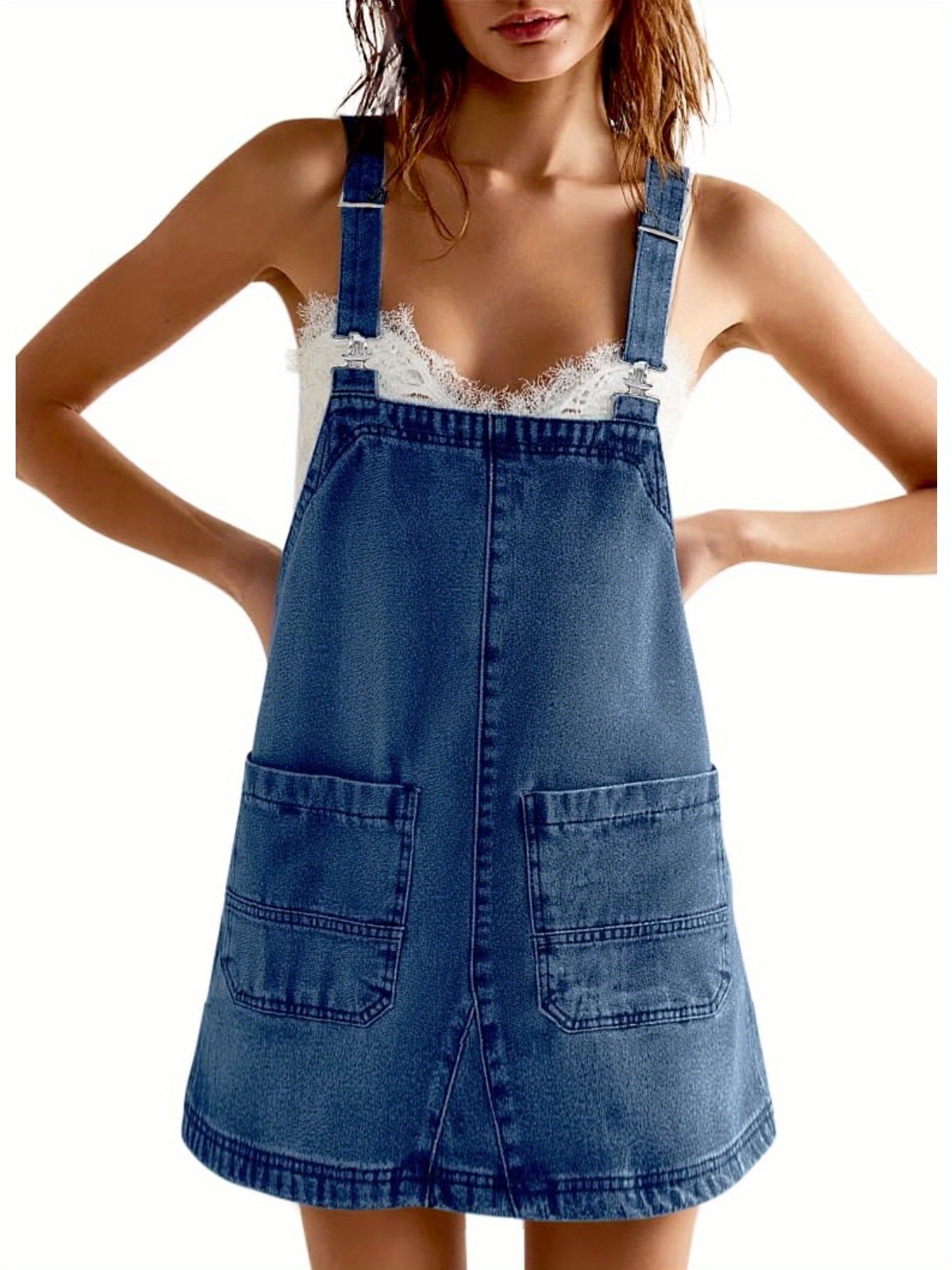 Overall Dress for Women womens casual denim overalls dress adjustable straps side - Temu