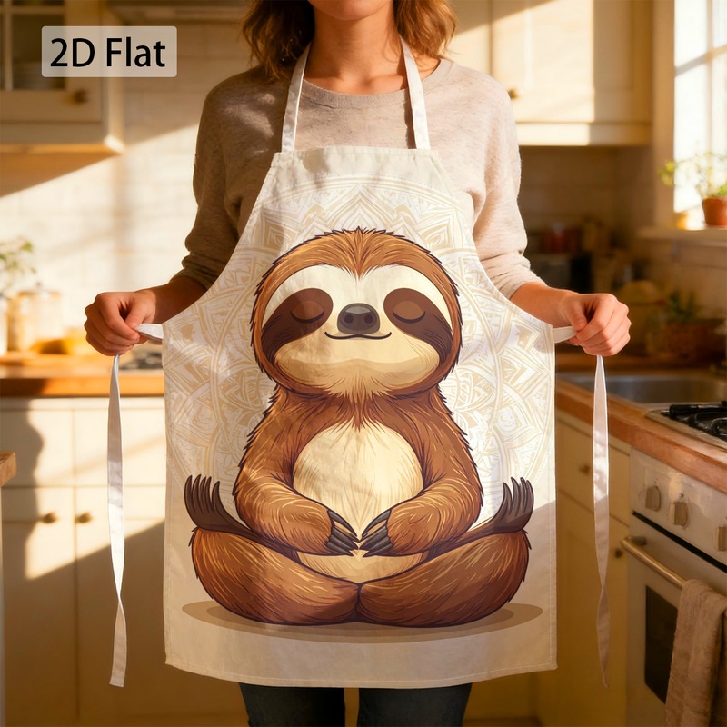 TEMU 2d Flat 1pc Apron Zen Relaxing Yoga Sloth Mandala Print Graphic Chef Apron Funny Motivational Print Cozy Kitchen Cooking Apron Unisex
