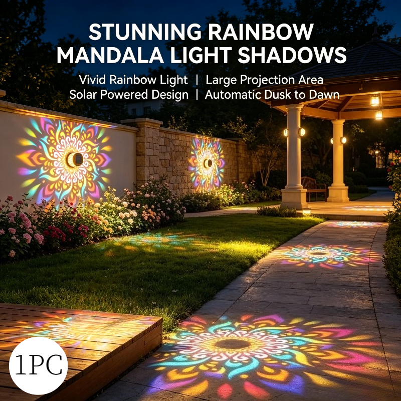 TEMU Applique Murale Extérieure Mandala Lumineuse 16 Couleurs, Lampe Murale Solaire en Métal, Lumière Intelligente, Capteur de Source Lumineuse, S'