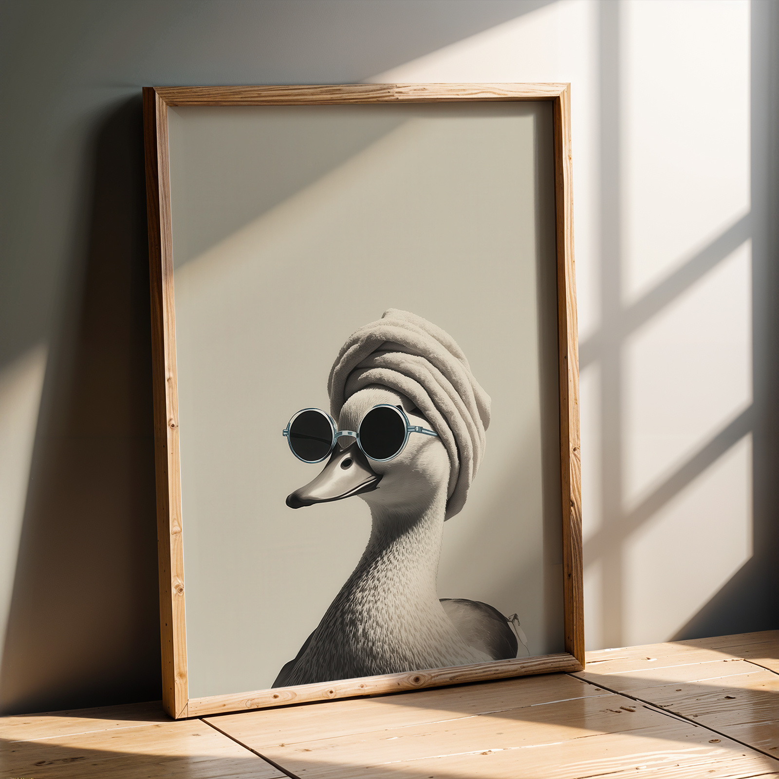 TEMU 1pc Vintage Duck In Towel & Fashion Glasses Wall Art Poster - Black And White Retro Bathroom Decor, Quirky Duck Print For Shower, Bathtub Or