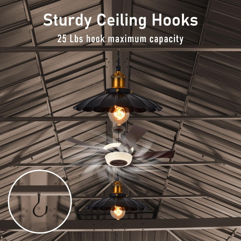 14x24FT Brown Metal Gazebo for Patio Garden Deck, Aluminum Frame with Galvanized Steel Double Roof, Built-in Gutter System, Includes Curtain and Netting, Durable Outdoor Pavilion Shelter.