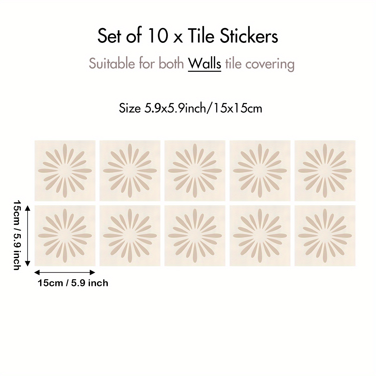 10pcs waterproof oil proof floral tile stickers self   peel and stick wallpaper like decals green and white floral pattern for kitchen bathroom living room 4x4in or 5 9x5 9in     removal ideal for   renovation apartment decor Product details 2