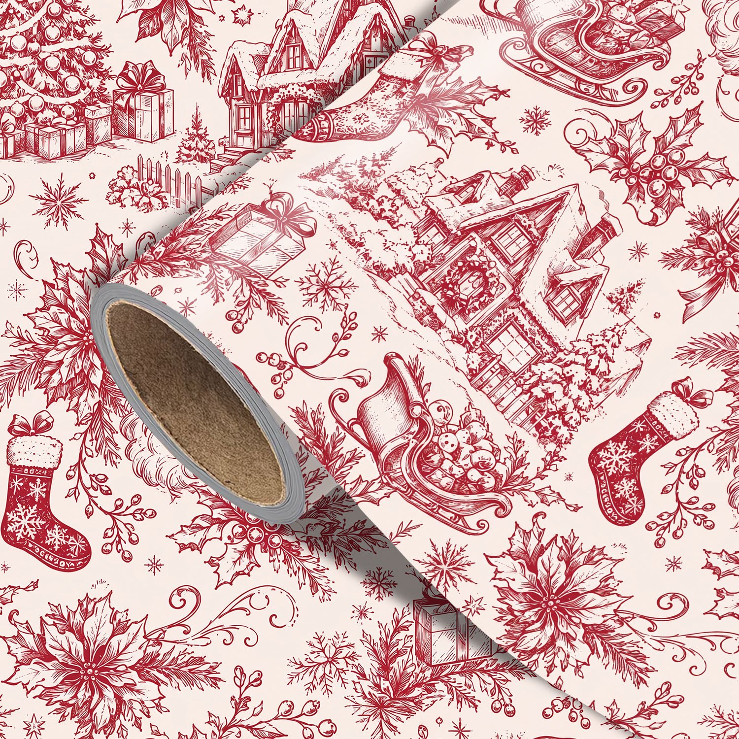 TEMU Rouleau de papier cadeau de Noël vintage - Mesure 17,7 pouces X 118 pouces, parfait pour emballer de Noël, créer des décorations de fête et des