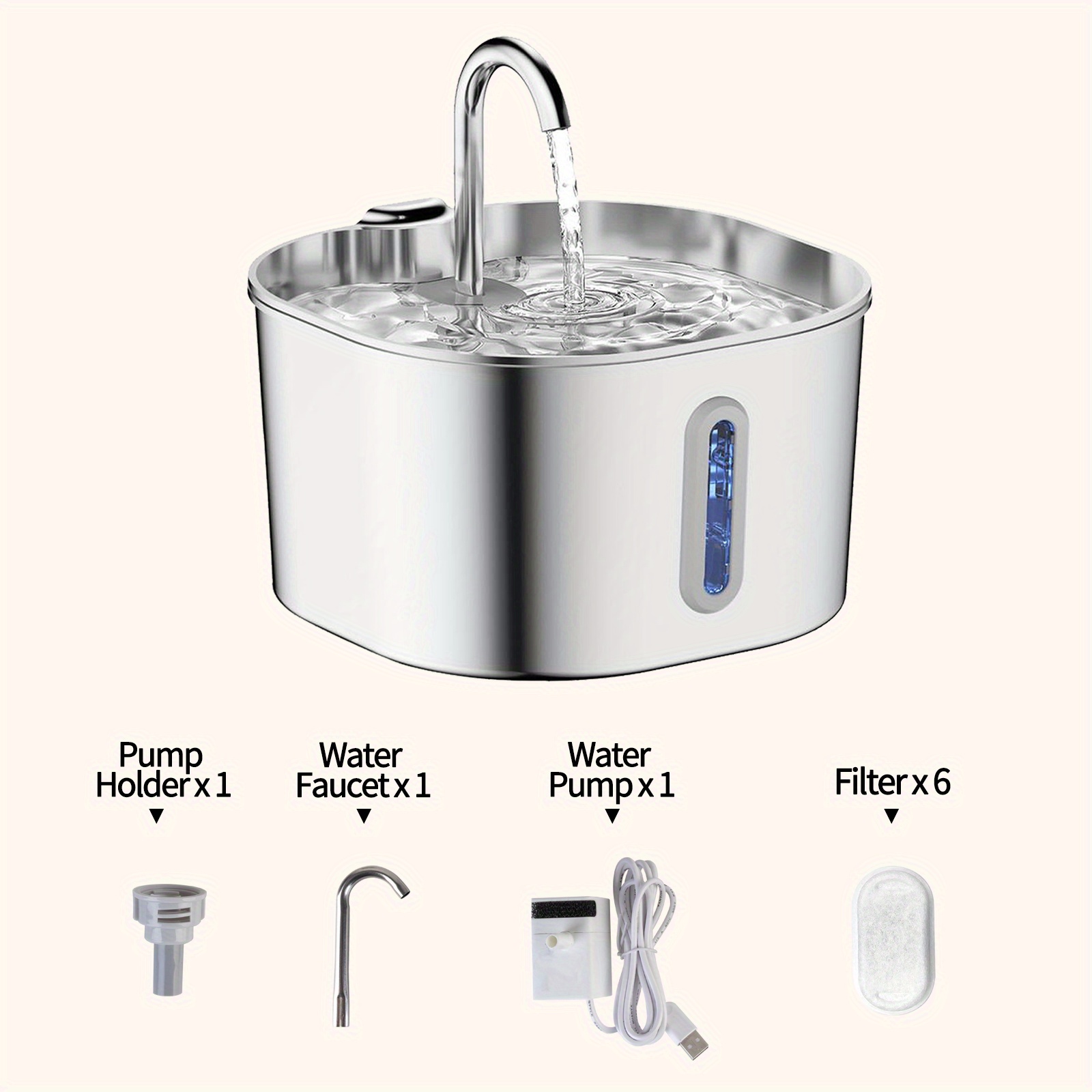 Image of 1pc Machine+1pc/6pcs Filter 2.2l/ 74oz Pet Water Fountain, Cat Water Fountain With Viewing Window - Auto Circulating Pump, Triple Filter & Water Level Gauge For Easy Refill