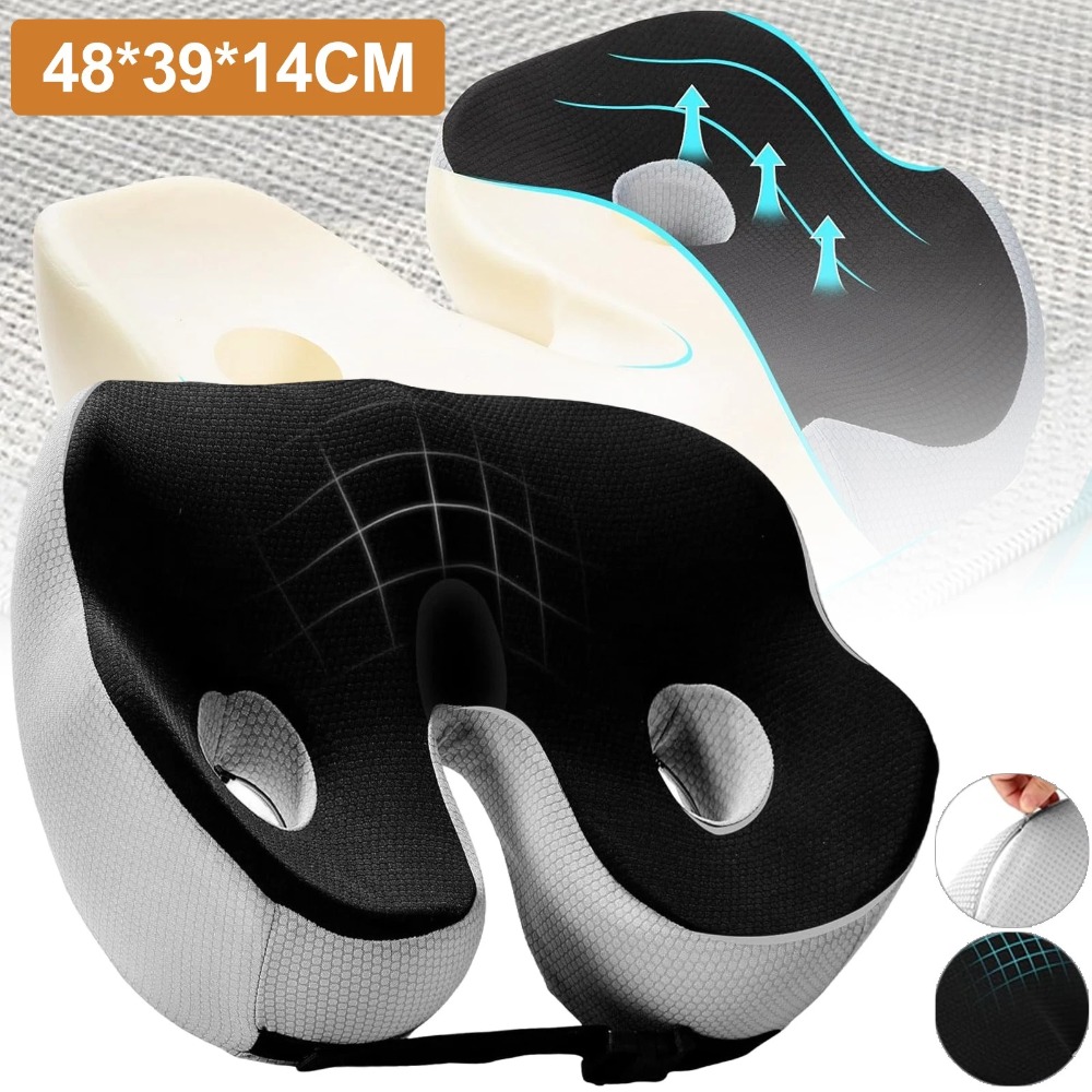 Image of Memory Foam Coccyx Cushion With Ergonomic Wedge Design & Adjustable Strap, Portable For Office Chair, Car Seat, And Home Use, Ideal Gift