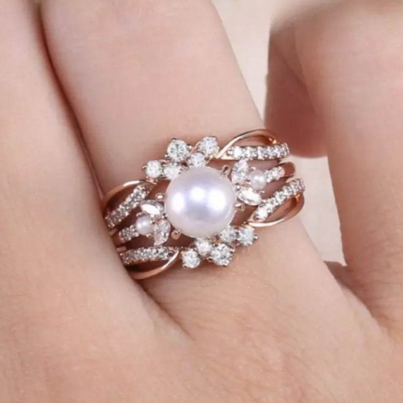 2pcs Blingbling Rose Synthetic Zirconia Flower Ring Set