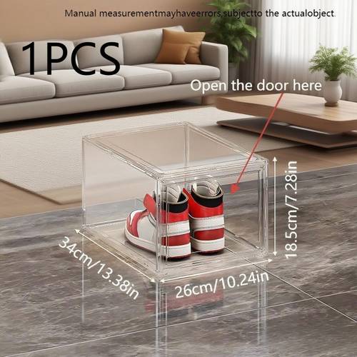 1pc 2pcs 4pcs 6pcs shoe box with front door high storage box stackable plastic shoe box with clear door shoe organizer for displaying sneakers bags figures toys etc easy to assemble waterproof magnetic closure