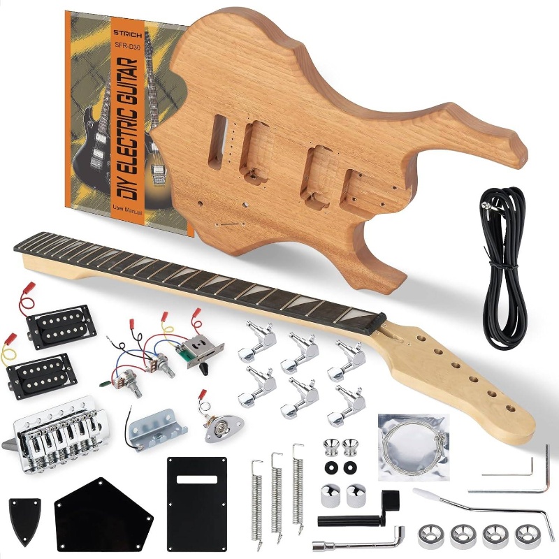 Guitar Kit, Fire Style Mahogany Body Maple Neck Guitar with HH Pickups | Easy to Assemble Kit with All Parts Included - Build Your Own Guitar SFR - D30, Silvery Grey Color