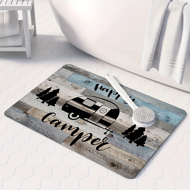 TEMU Kitchen Mat With 2d Flat-printed Series Wood Grain Background , Memory Foam Flannel Bath Mat, Machine Washable, Easy-to-clean Mat. Suitable For