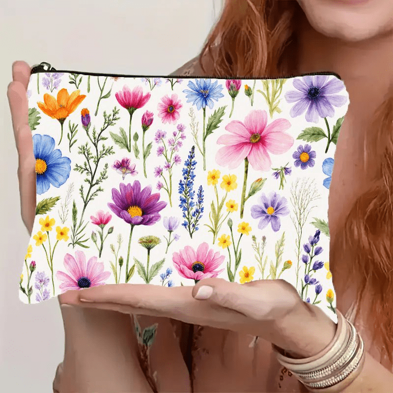TEMU Mother's Day Gift: Vibrant Floral Birth Flower Pouch With Zipper - Colorful , And Poppies Design For Women, Cute Travel Cosmetic Bag And Makeup