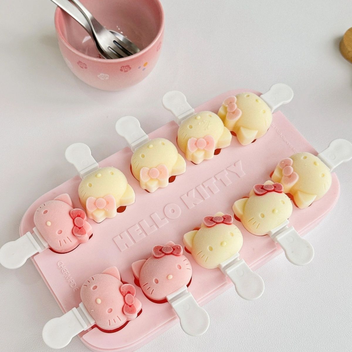 For Hello Kitty Silicone Ice Cream Mold Popsicle Tray - Food Grade, Easy Release, Durable & Safe for Homemade Ice Cream, Home Kitchen Storage Box, for Hello Kitty Kitchen Accessories