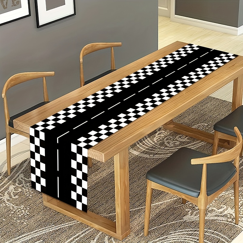 TEMU A Single Piece, Racing Track Tablecloth - Black And White Checkered Design, Rectangular Polyester Table Cover, Suitable For Car Racing Party