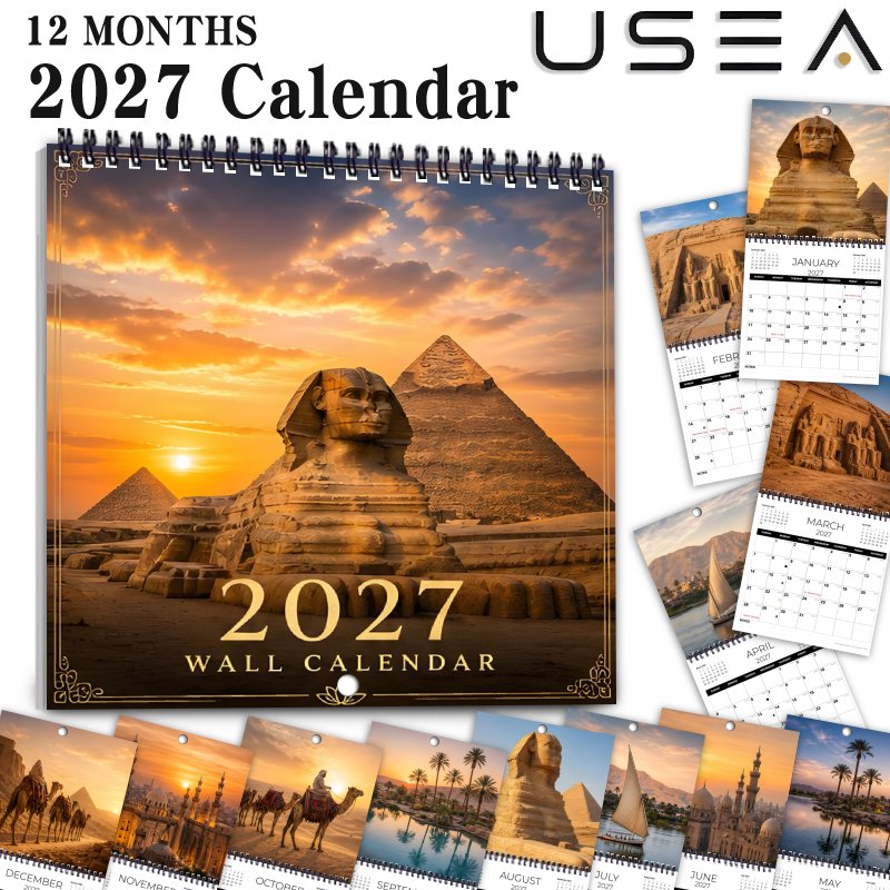 TEMU Calendrier mural 2027, calendrier mural spiralé carré 2027 de 8,3 x 8,3 pouces, planificateur de 12 mois avec des , grands d'écriture, fêtes
